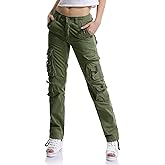OCHENTA Women's Cotton Casual Cargo Work Pants Travel Hiking Baggy Y2K with Multi Pockets