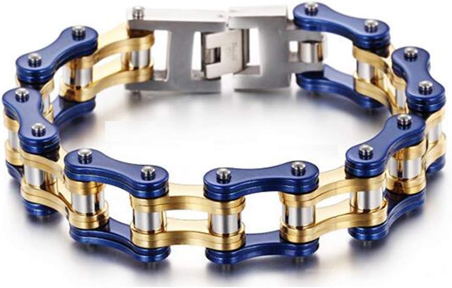 Qiaonitu Stainless Steel Mens Women Bike Bracelet Motorcycle Biker Chain WideHeavy Bangle Man Jewelry Two-Tone Polished