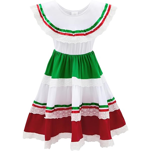 Amazon.com: Leos Imports Girls Mexican Dress Tri-Color (Red,White,Green)  (Girls 1): Clothing, Shoes & Jewelry