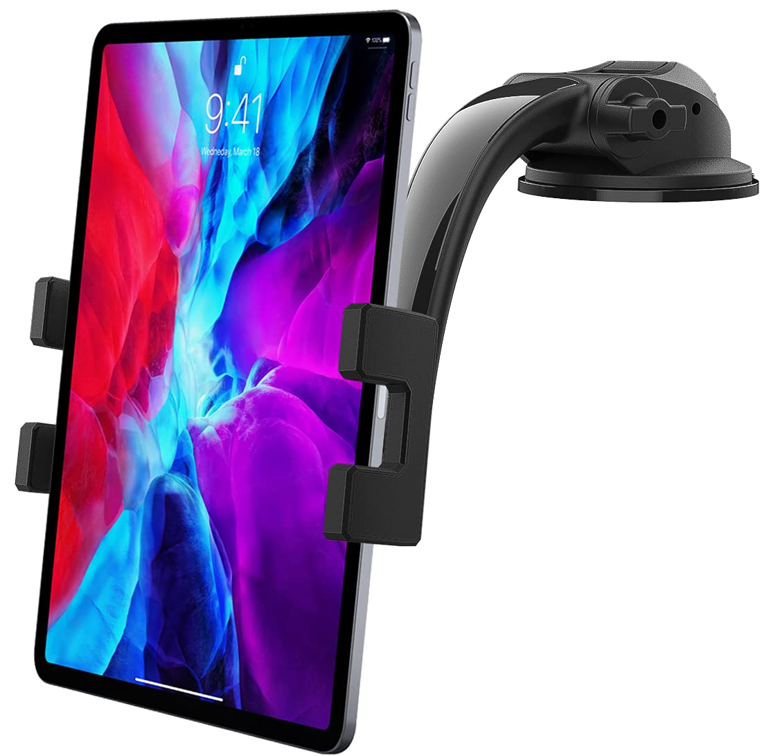 Dashboard Car Tablet Holder, woleyi Dash Car Tablet Phone Mount with Strong Suction Cup Adjustable Arm for iPad Pro 12.9, 11, 9.7 / Air Mini, Galaxy Tabs, iPhone, More 4-13" Cell Phones and Tablets