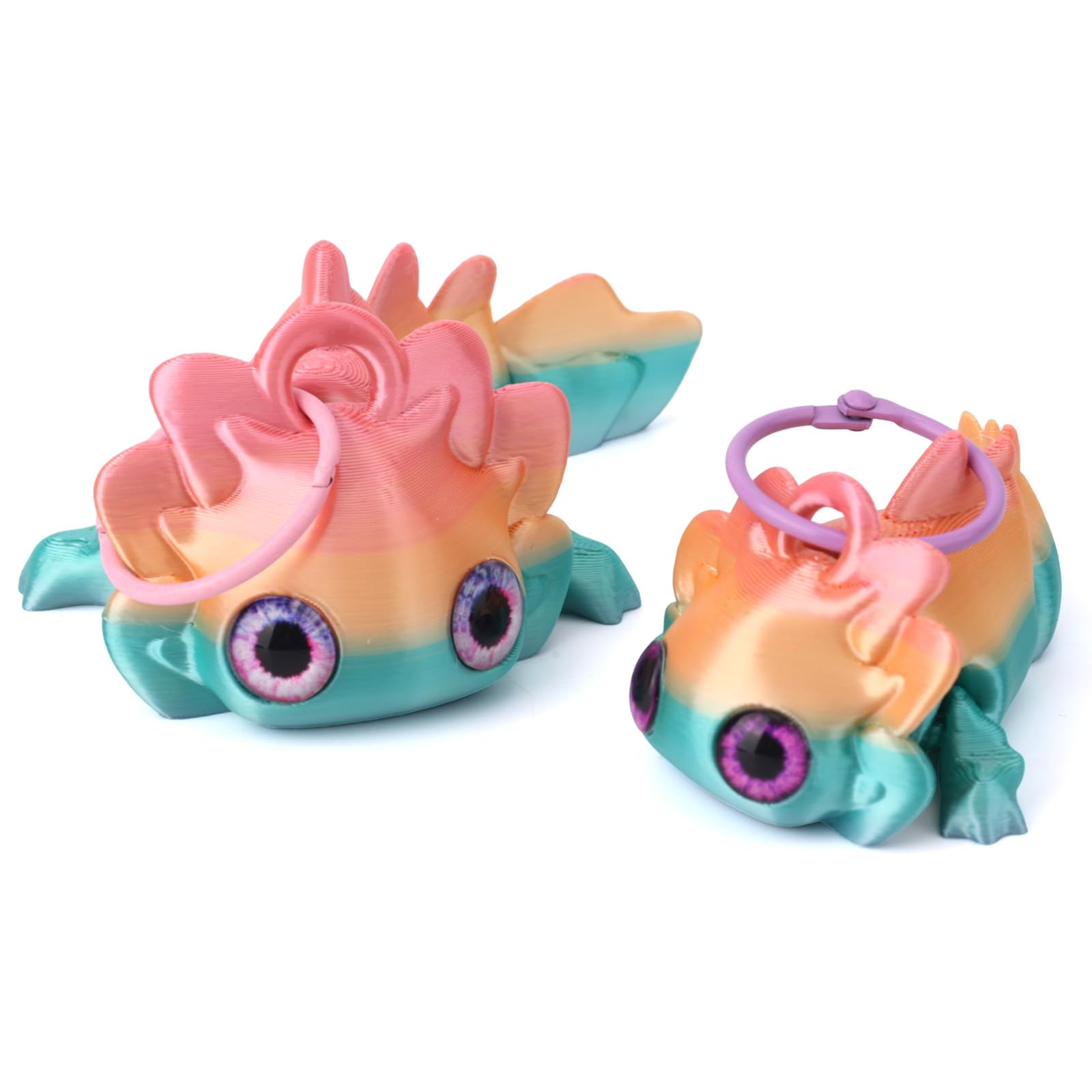 Fukaisu 2pcs Cute Printed Axolotl Fidget Toys, 3D Printing Articulating Axolotl Keychain Stuff with Flexible Joints Collectible Party Favors Toy & Fun Gift (Rainbow Color)