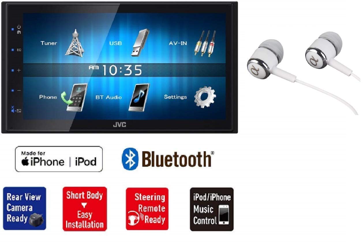 JVC KW-M24BT 6.8" Double-Din Built-in Bluetooth USB MP3 iPod iPhone AM/FM Radio Touchscreen Blue Key Illumination Dual Phone Connection Digital Media Car Stereo Receiver/Free ALPHASONIK Earbuds