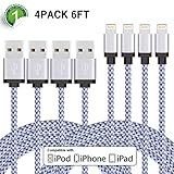 Xcords(TM) Lightning Cable, 4Pack 6FT Nylon Braided 8 Pin iPhone Charging Cable Cord Compatible with iPhone 7/7+ /6s /6s+ /6+ /6 /5s /5c /5 /iPad Mini /iPad Air /iPad5 /iPod iOS10(White)