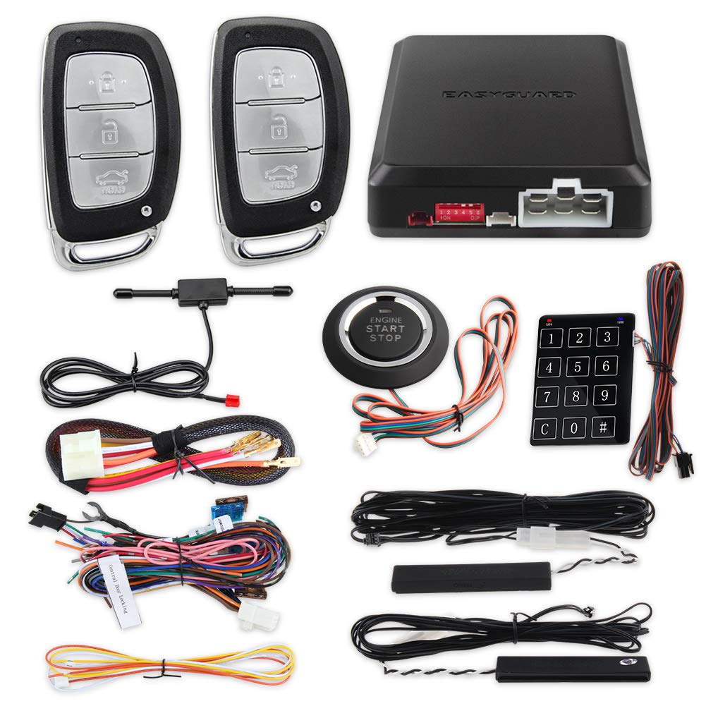 EasyguardEC002-HY2 rolling code PKE car alarm system with Passive keyless entry remote engine start push start NFC entry