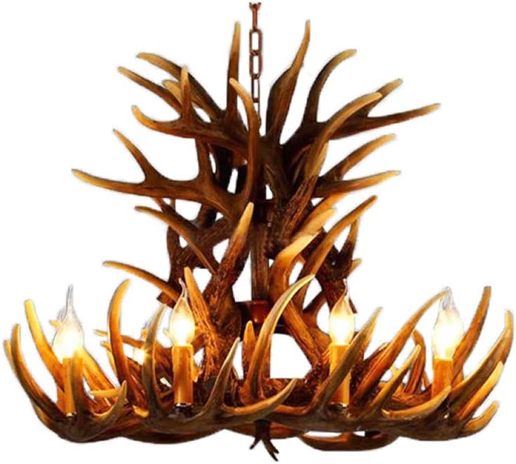 6+3 Head 9+3 Head 9+6 Head 9+9 Head Candle Antler Chandelier American Retro Resin Deer Horn Lamps Home Decoration Lighting E12 UL Listed (9+3Heads)