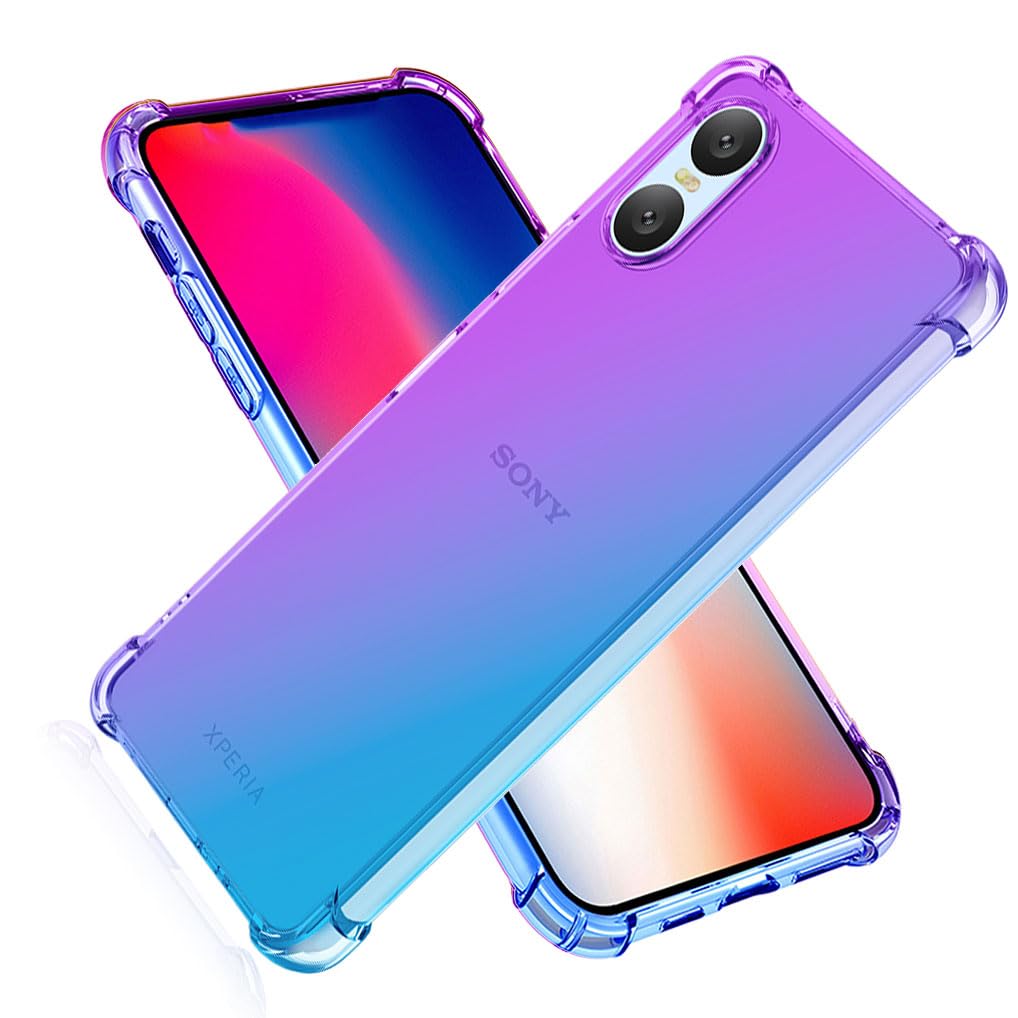 SEAHAI Case for Sony Xperia 10 VI, Gradient Color Ultra-Slim Crystal Transparent Cover Clear Back [Anti-Yellow] Soft TPU Silicone Shockproof Bumper Cover, Purple/Blue