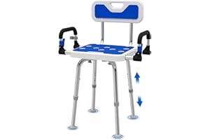 SeatYuPro Shower Chair for Seniors Elderly Handicap Disabled Or Bariatric Adults Heavy Duty 500 Lbs Adjustable Stool with Arms and Back Bench Seat for Inside Shower Stall and Bathroom Bath Tub Chairs