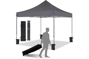 Eesdom 10x10 Pop Up Canopy with Wheeled Bag, Commercial Portable Canopy Tent, Easy Set Up, 4 Stakes & 4Sandbags & 4 Ropes, Waterproof Outdoor Shelter for Market, Parties, Grey