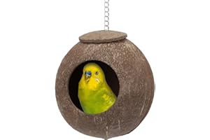 Hypeety Natural Coconut Hideaway Parrot Birds Toys Decorative Bird Nest Cage House for Pet Parrot Budgies Parakeet Cockatiels Conure Canary Finch Pigeon Cage Hamster Rat (Nest Cage Only)