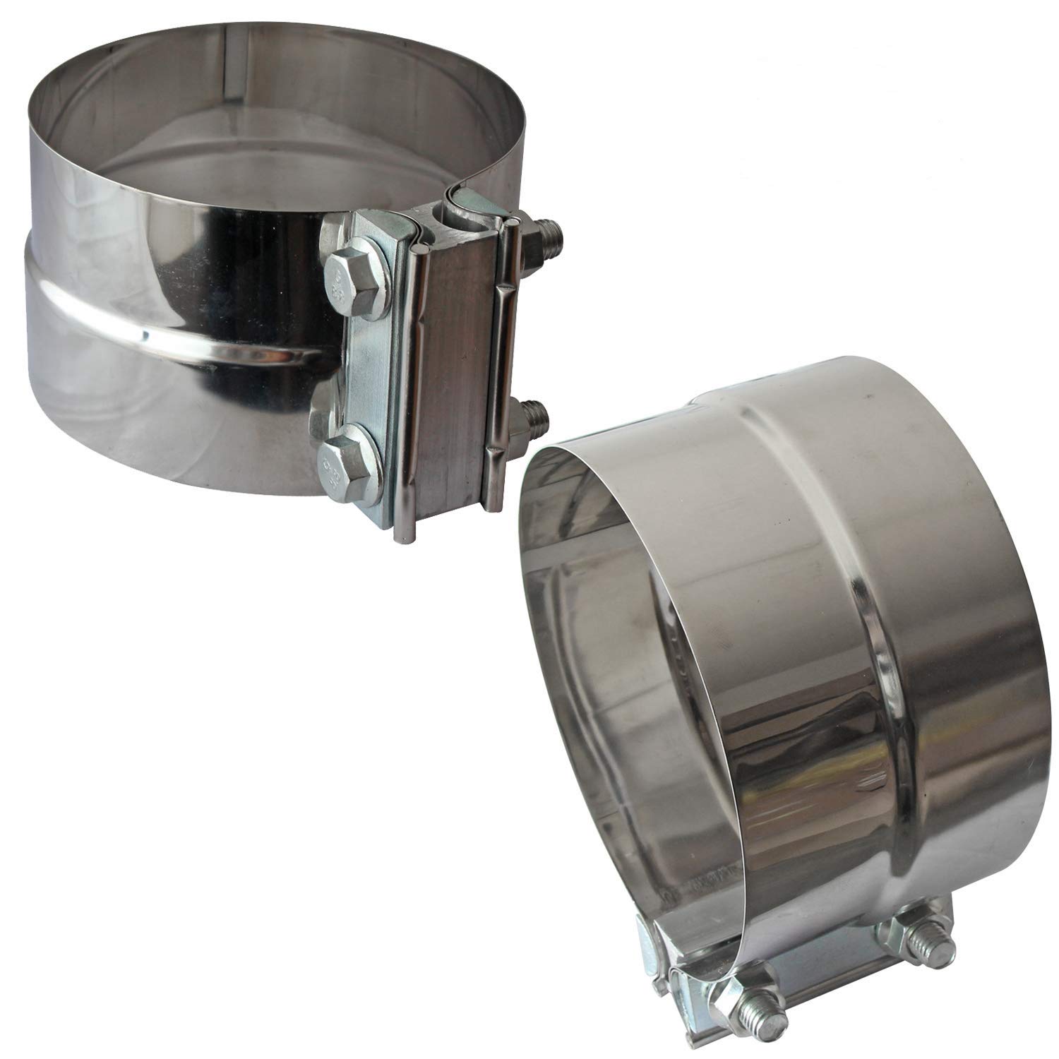 Photo 1 of 2PCS 5" Inch Exhaust Clamps Stainless Steel for 5" Inner Diameter to 5.5" Outer Diameter Muffler Band Clamp Turbo Downpipe Tip Exhaust Pipes Connection
