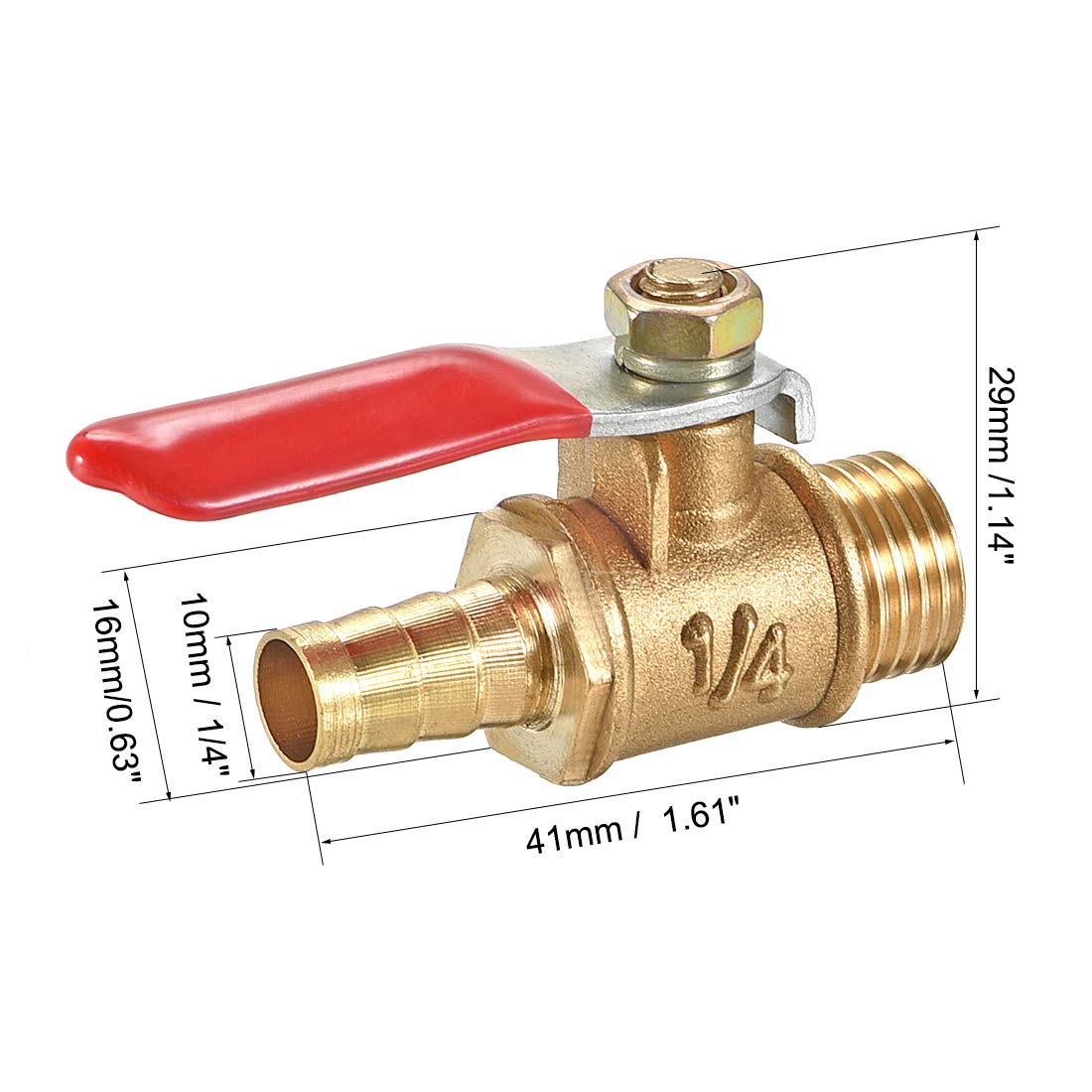 uxcell Brass Air Ball Valve Shut-off Switch G1/4 Male to 3/8" Hose Barb Pipe Tubing Fitting Coupler 180 Degree Operation Handle 4Pcs - Image 3