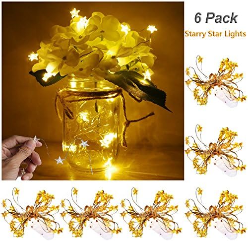 Yitee 6 Pack LED String Lights,Star Shape Battery Operated 20 LED Copper Wire Starry Lights, 6.5 Feet/2M,Best for Mason Jar Lights,Moon Lights,Party,Wedding and Home Rustic Decoration