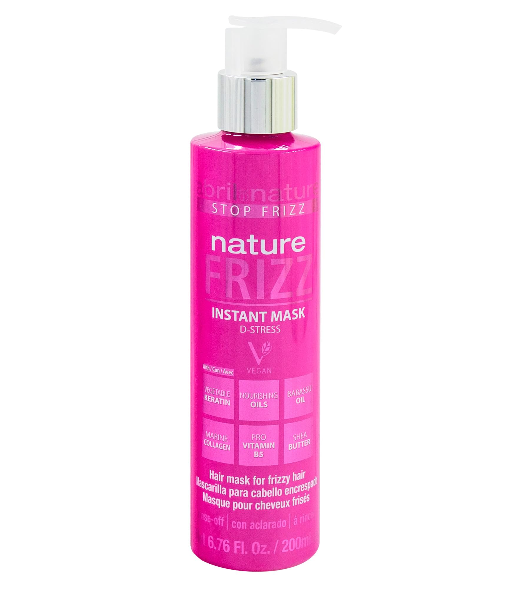 abril et nature - Nature Frizz Hair Mask - For Frizzy Hair - Hydrates and Maintains Straight Hair - Softer and Shinier Hair - Professional Hairdressing Treatment - Anti-Frizz - 200 ml
