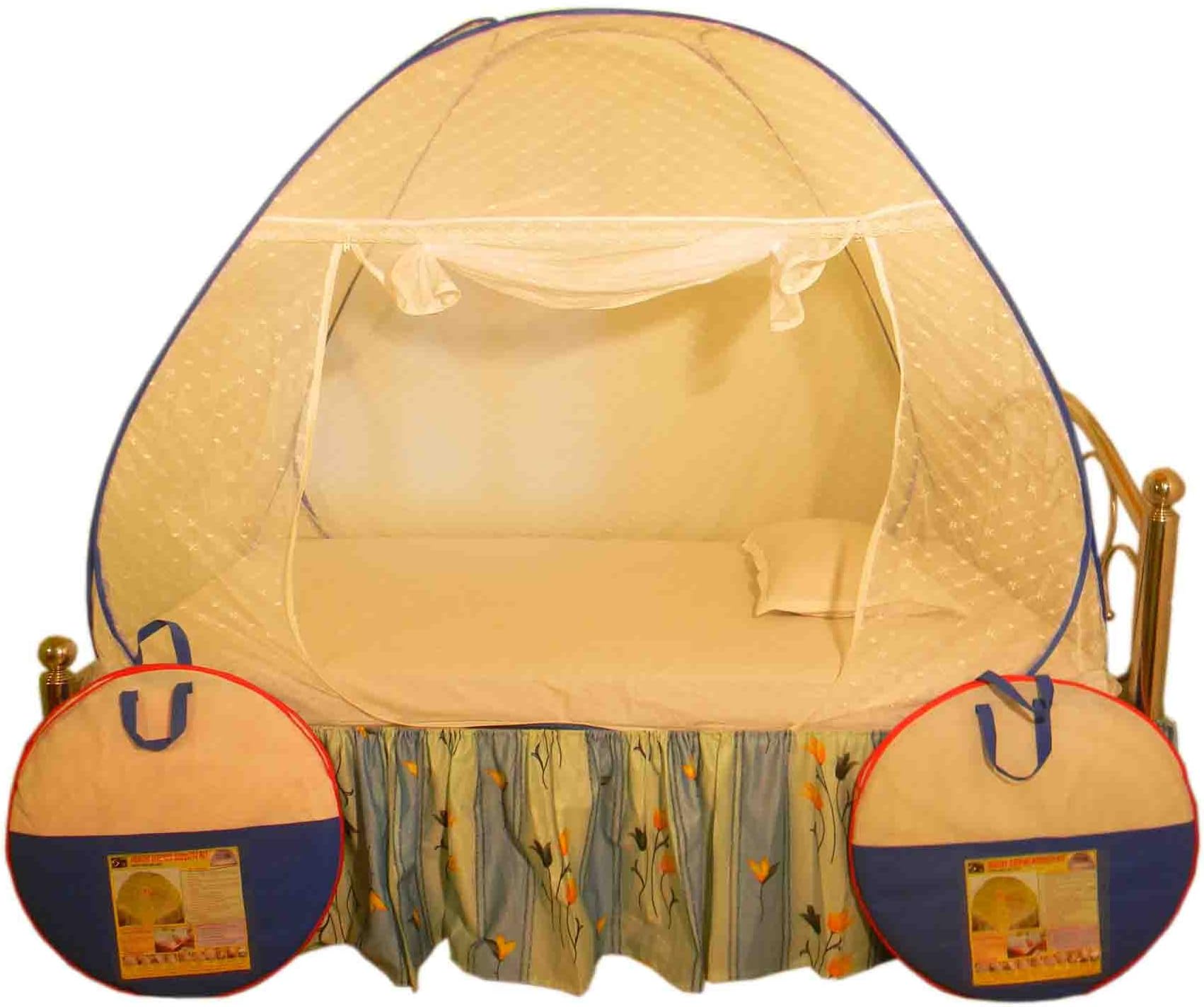 Healthy Sleeping Foldable Portable plyester pop up Mosquito Net for Single Bed, Strong & Durable Mosquito Net for 6 X 4 ft Size Bed (Embroidery White)