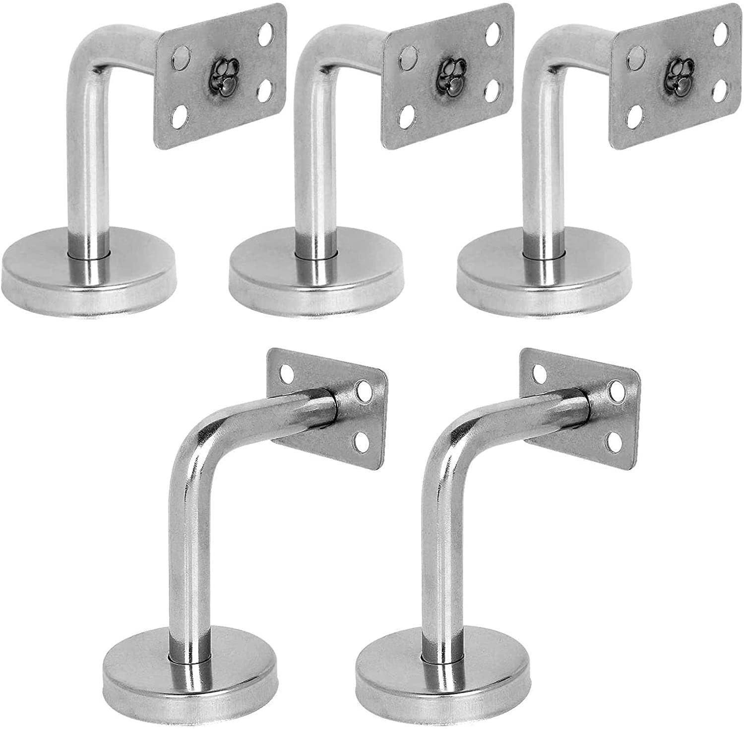 AHUNTTER Set of 5 Flat Handrail Brackets for Stairs - 304 Stainless Steel Banister Rail Brackets - Heavy Duty Brushed Chrome - White