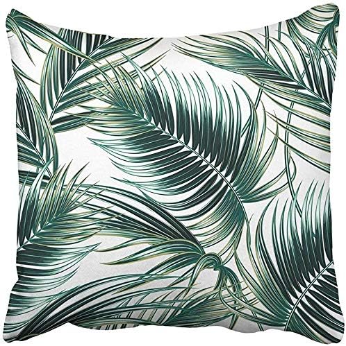 Amkong Pillow Covers Print Green Tree Tropical Palm Leaves Jungle Leaf Floral Pattern White Tropic Modern Rapport Nature Retro Polyester Zippered 18"X18" Print Pillowcases Home Bed Room Decorative