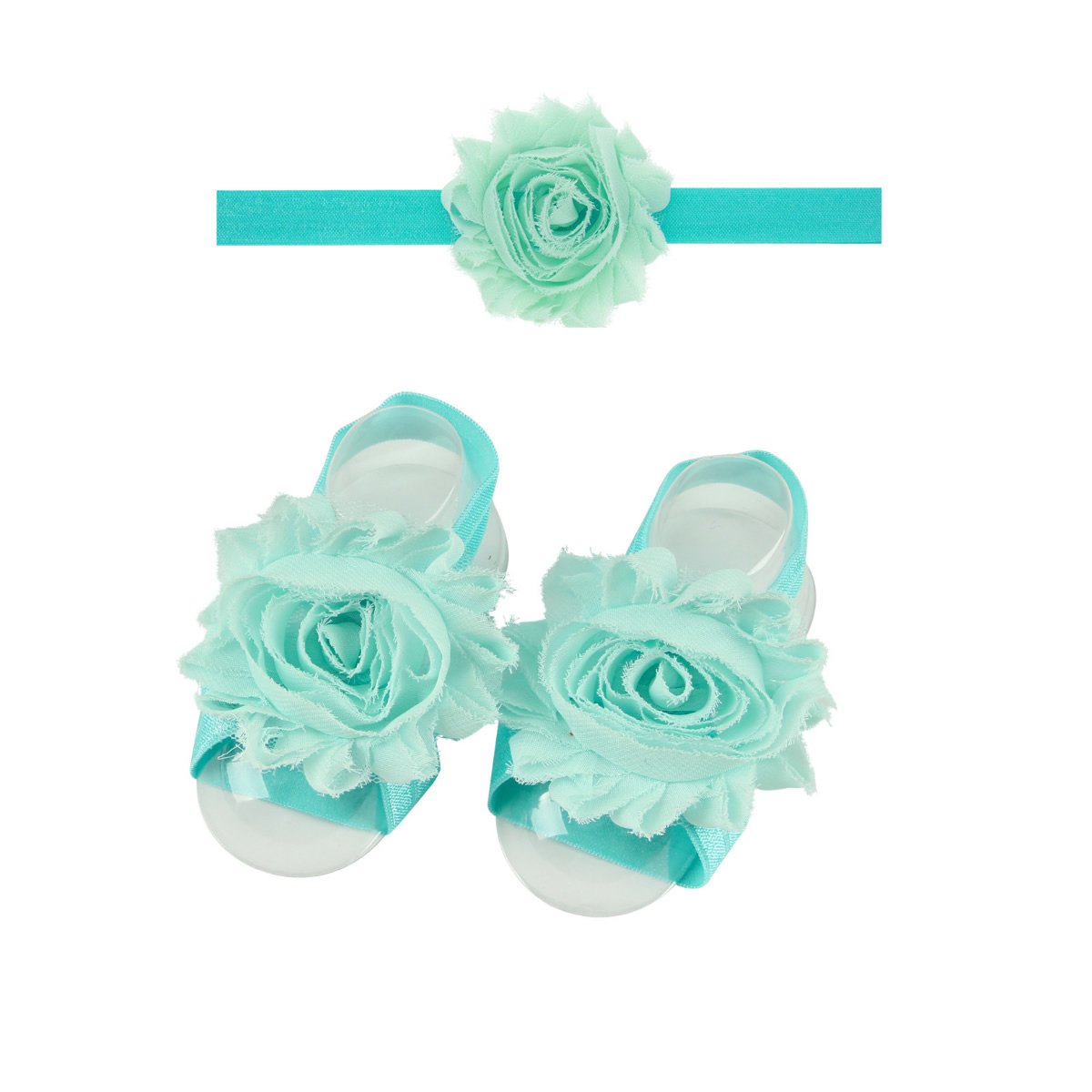 inSowni 3PCS/Set Photo Photography Blanket Props Wrap Swaddle With Flower Headband & Barefoot Sandals For Baby Girl Boy Newborn (Aqua)