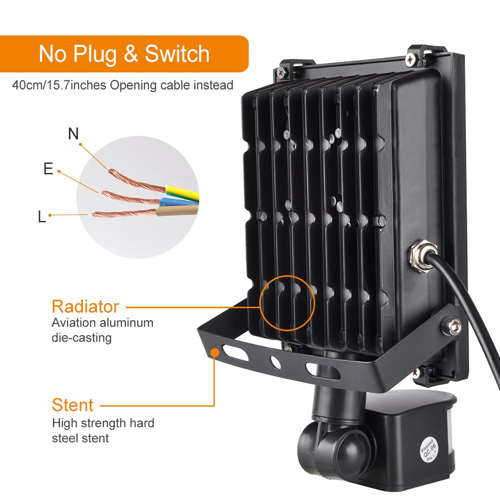 LEPOWER 20W Motion Flood Lights,1600lm Super Bright Outdoor LED Floodlights,Waterproof,Daylight White 6000K,PIR Sensor security Light, Motion Light for Entryways, Stairs,Yard,Patio and Garage(NO PLUG)