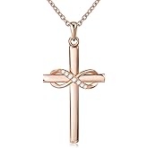 AmorAime 925 Sterling Silver Cross Necklace for Women Infinity Necklace 14K Rose Gold Plated Necklaces