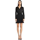 Donna Morgan Womens Women's Wrap Front Mini Dress with Long Bishop Sleeves - Collared Neckline A-line Cocktail Dress