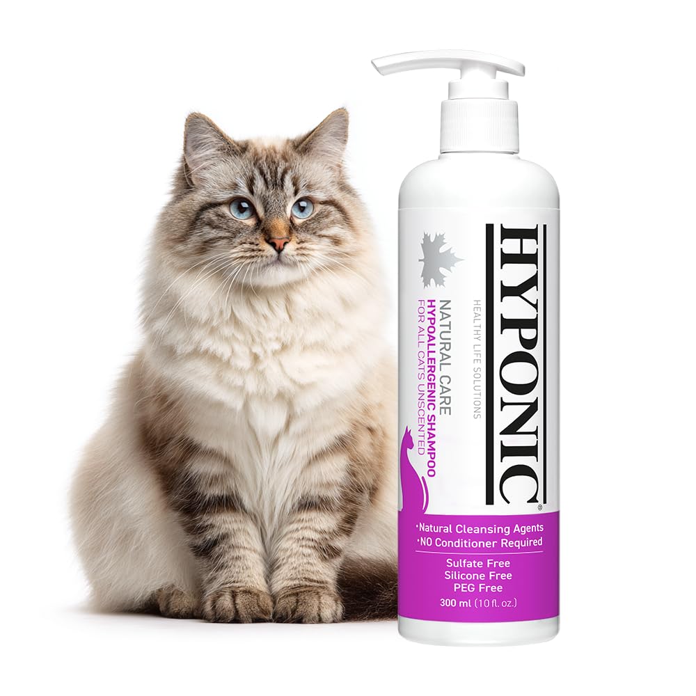 HYPONIC Hypoallergenic Premium Shampoo for All Cats - Fragrance Free Cat Shampoo for Dry Skin, Dandruff, Allergy (Unscented 10.1 oz)