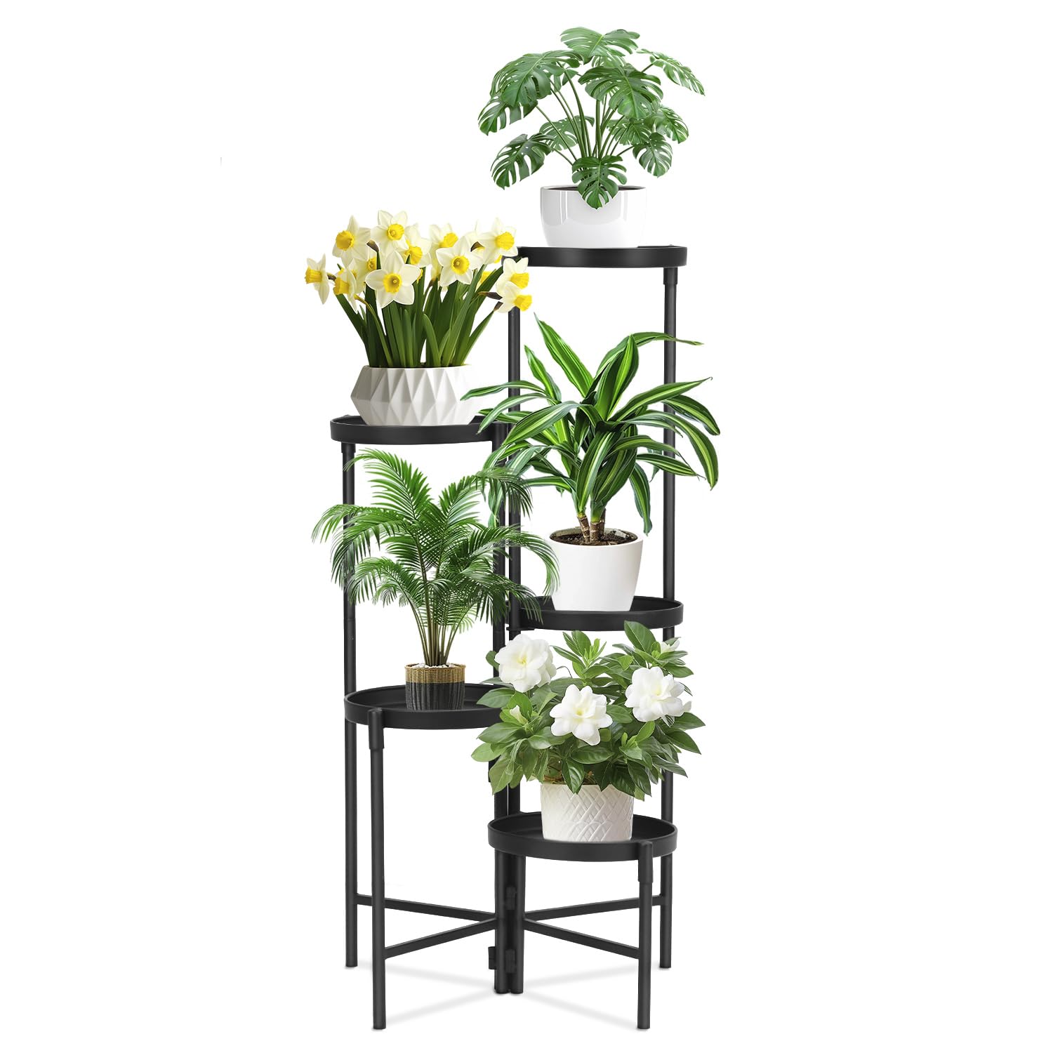 QWORK® 5 Tier Metal Plant Stand , Indoor Outdoor Plant Shelf , Tiered Flower Stand , Black