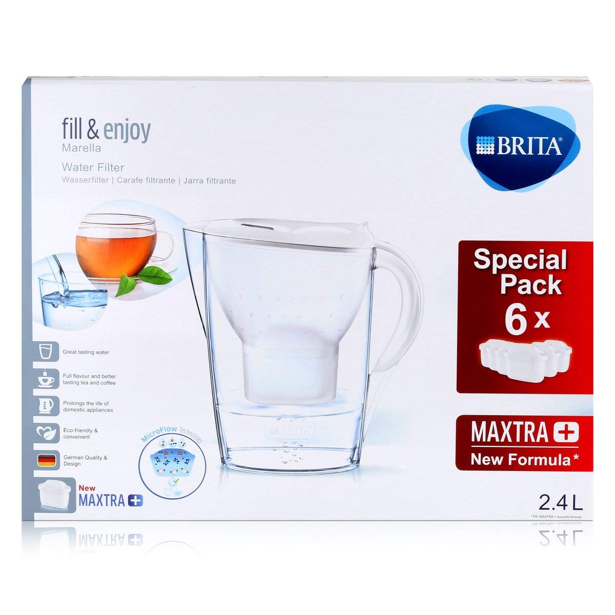 BRITA Marella Water Filter HalfYear Pack with 6 BRITA MAXTRA+