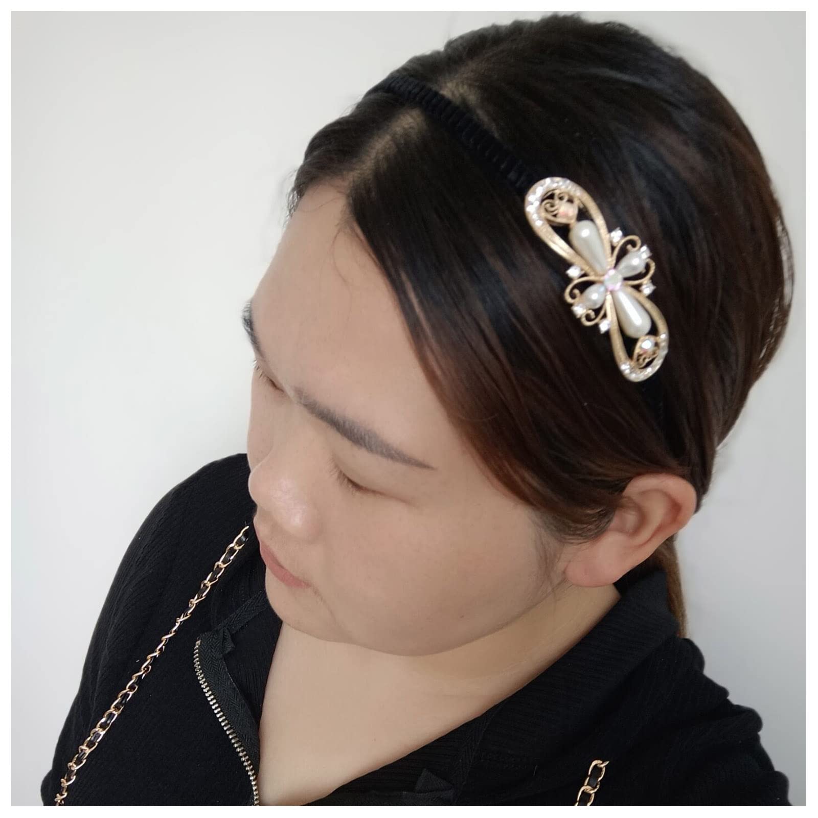 Butterfly Heart Headband 1920s Vintage Flower Cross Hair Hoop Crystal Pearl Velvet Band Headpiece Accessories for Women Girls (Gold Cross)