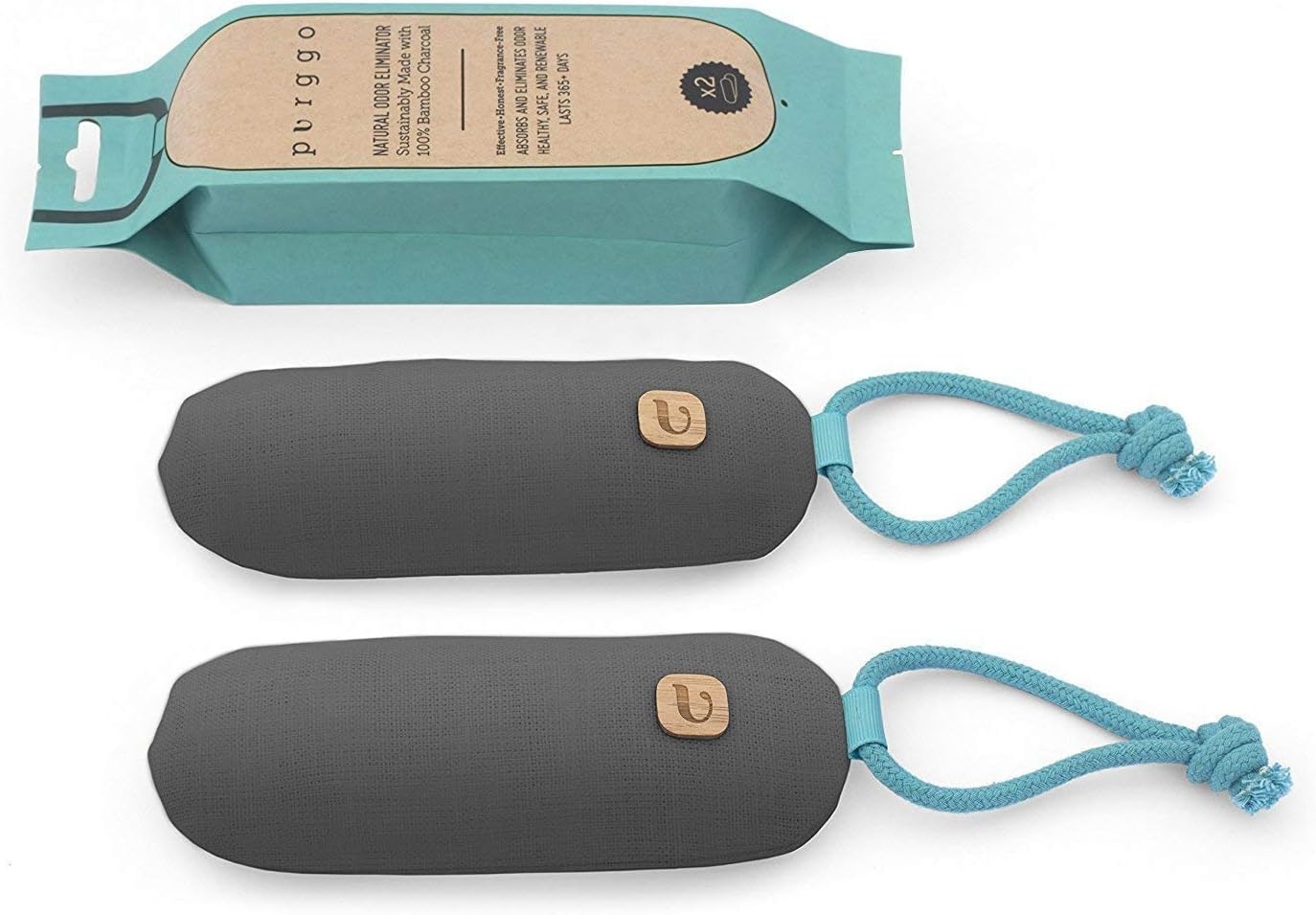 PURGGO Bamboo Charcoal Shoe Deodorizer Air Purifying Bag - Natural Odor Eliminator - Last 365+ Days - No Chemicals - Air Freshener for Shoes and Closet - Remove Odor Naturally - [2 Pack] [Gray]: Health & Personal Care