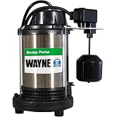 Wayne 3/4 HP Heavy Duty Submerisble Cast Iron and Stainless Steel Sump Pump with NEW Switch - Removes up to 5,490 Gallons of Water Per Hour