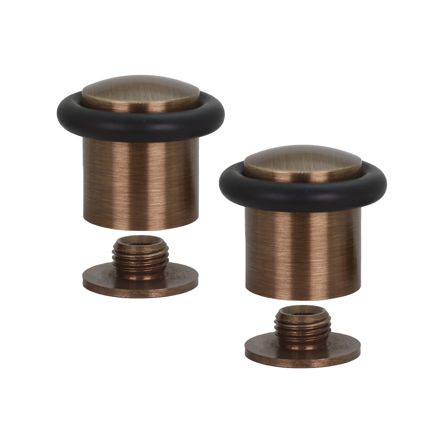 Door Stop | Pack of 2 | 24 x 30 mm | Threaded Base | Matte Brass | Includes Screw + Mounting Plug | EVI Herrajes I-108