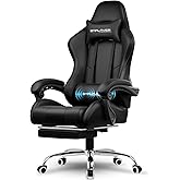 GTPLAYER Gaming Chair, Computer Chair with Footrest and Lumbar Support, Height Adjustable Game Chair with 360°-Swivel Seat and Headrest and for Office or Gaming (Faux Leather, Black)