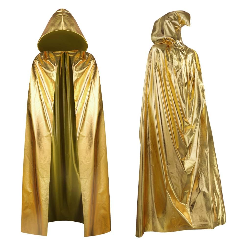 Aomig Adult Gold Gilding Hooded Cloak, Halloween Metallic Shiny Hooded Cape for Adult, Unisex Full Length Hooded Cloak, Adult Fancy Dress Hooked Cloak for Christmas Halloween Cosplay Gold(150CM) — image 1