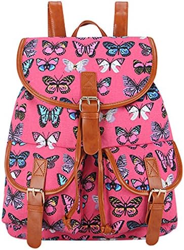 Orlyvrie School Bag Bohemian Vintage Women Backpack Drawstring Printing Canvas Bagpack Sac a Dos Femme Rucksack Female ButterflyRed
