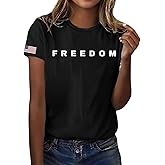Women Freedom Shirt American Flag Graphic Tees Casual a True Patriot Shirt Crew Neck T Shirts