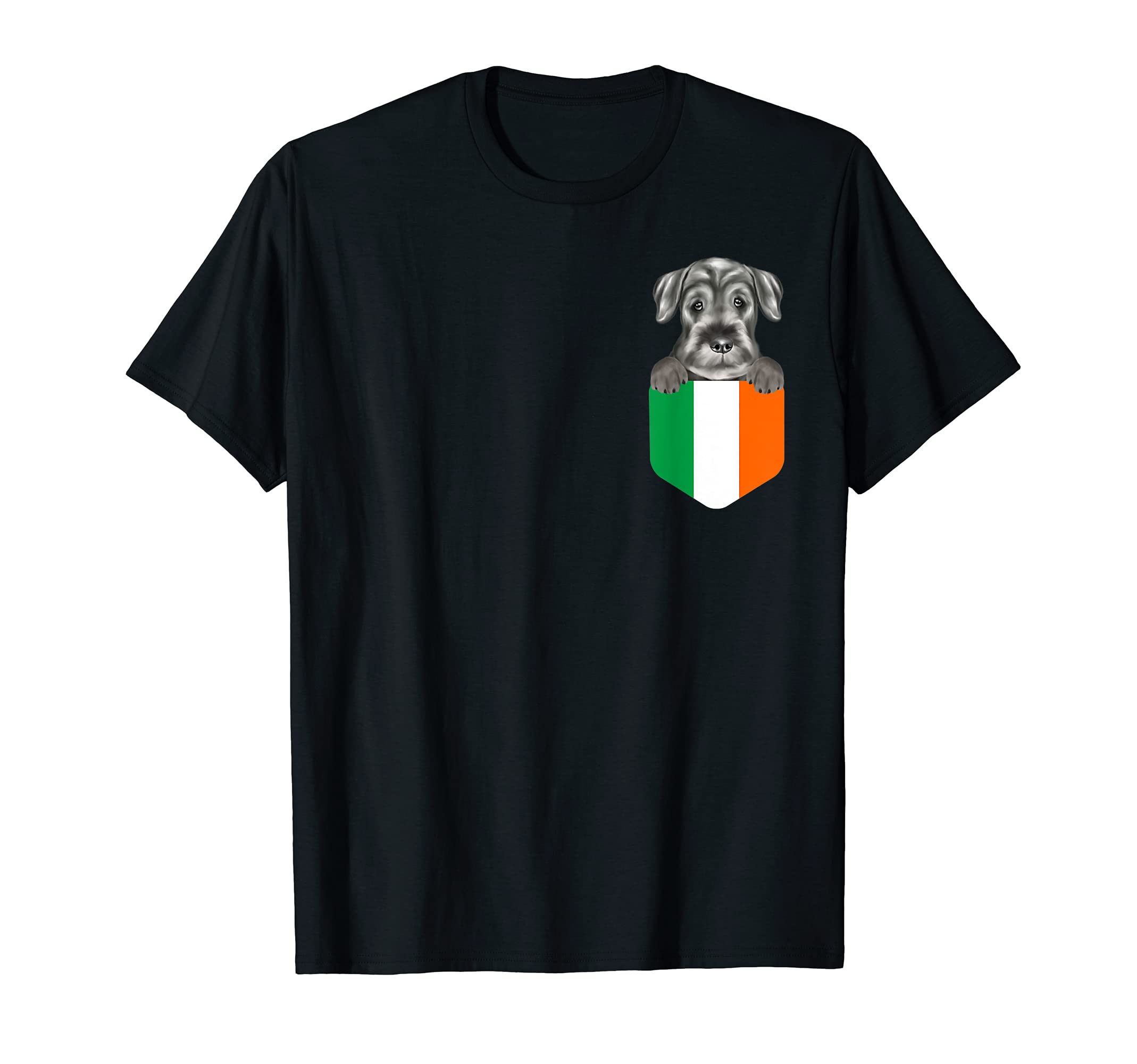 Ireland Flag Standard Schnauzer Dog In Pocket T-Shirt