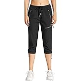 MOCOLY Women's Hiking Capris Pants Outdoor Lightweight Quick Dry Water Resistant UPF 50 Cargo Pants with Zipper Pockets Black XS