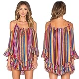 XILALU Women's Summer Rainbow Print Fringed Beach Dress Loose Chiffon Strap Dress (XXL)
