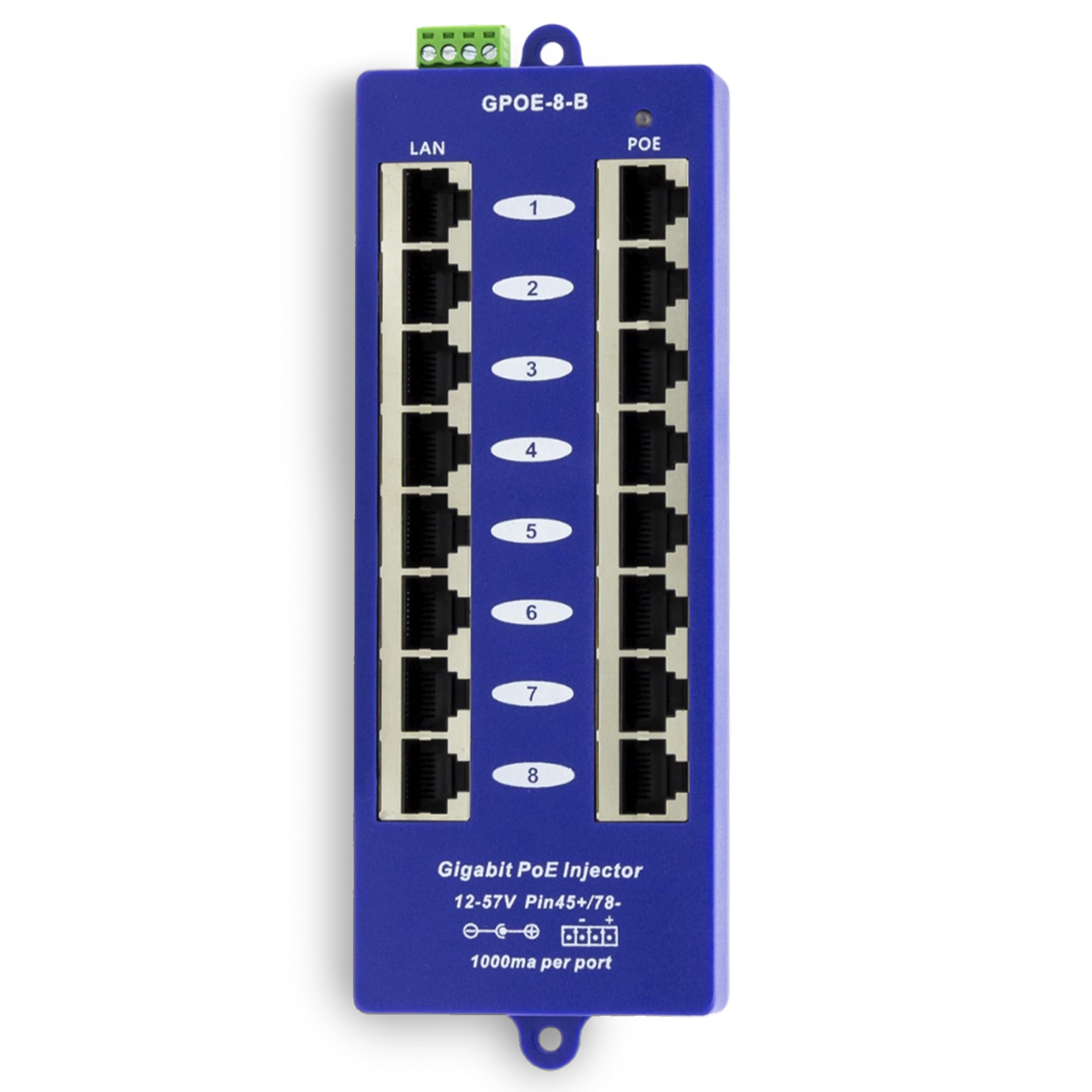 PoE World GPOE-8B-24V60W | 8-Port Gigabit PoE Injector with 24v60w Power Supply, Passive Ethernet Injector Device for Ubiquiti/Mikrotik/Ethernet Switches, LED Indicator, Wall-mounted, Plug & Play