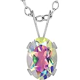 Gem Stone King 1.00 Ct Oval Mercury Mist Mystic Topaz 14K White Gold Pendant With Chain