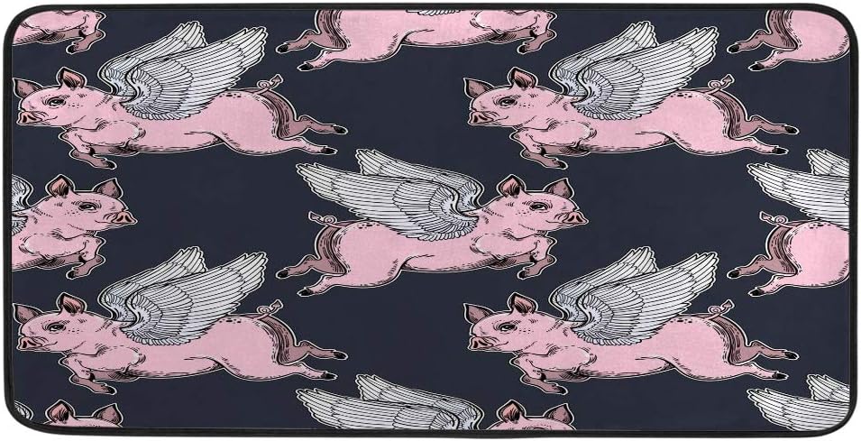 Guitong Kitchen Area Rugs Cook Non-Fatigue Standing Long Mat Non-Slip Distressed Chef Mats Rug Runner Rugs Carpet Waterproof Polyester Flying Winged Pig Colorful Kitchen Decor 39x20 inch