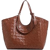 2025 Large Capacity Woven Tote Shoulder Bag for Women - Spacious Handbag for Daily Commute Travel (Brown)