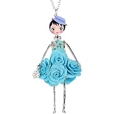 BONSNY Paris Doll Necklace Dress Handmade Pendant Amellie Alloy Flower Crystal Long Chain Women Jewelry