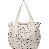 Cute Strawberry Shoulder Tote Bag Women 2025 Corduroy Book Handbag Square Purse Multiple Pockets College