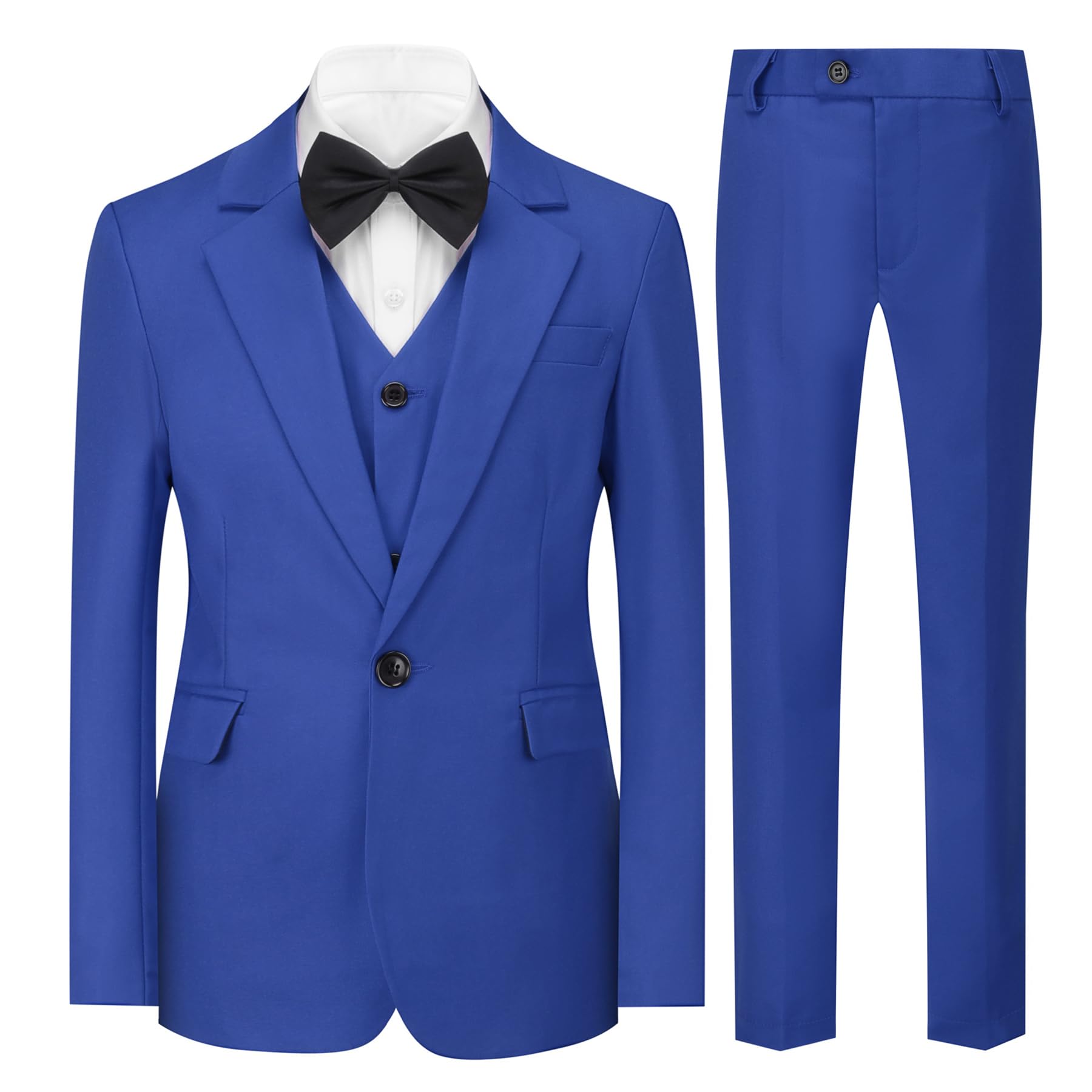 Photo 1 of SWOTGdoby Boys Suits 3 Piece Tuxedo Slim Fit Suit Jacket Blazer Vest Pants Formal Dresswear Ring Bearer Outfit Blue-tie 10y