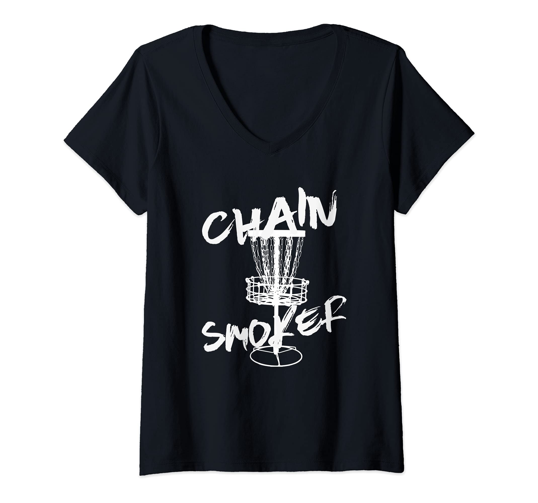 Womens Chain Smoker Funny Frisbee Disc Golf Golfer Sport Discgolf V-Neck T-Shirt