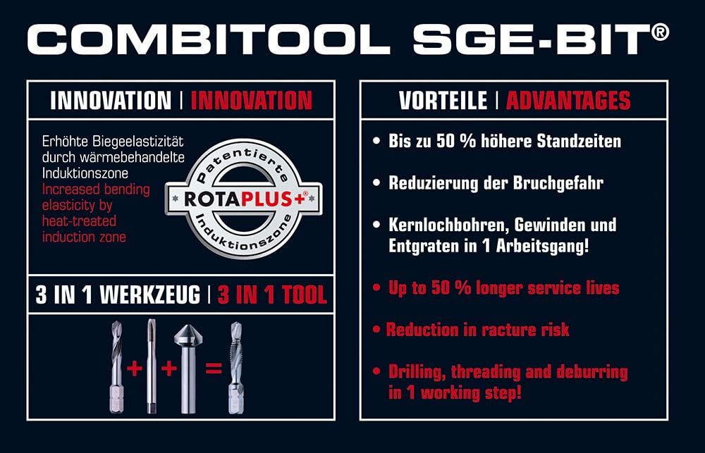 EXACT 5922 SGE ROTAPLUS+, M4, 1/4 inch bit Shaft, HSS, TiN Coating, DIN3126, Multi-coloured - Image 5