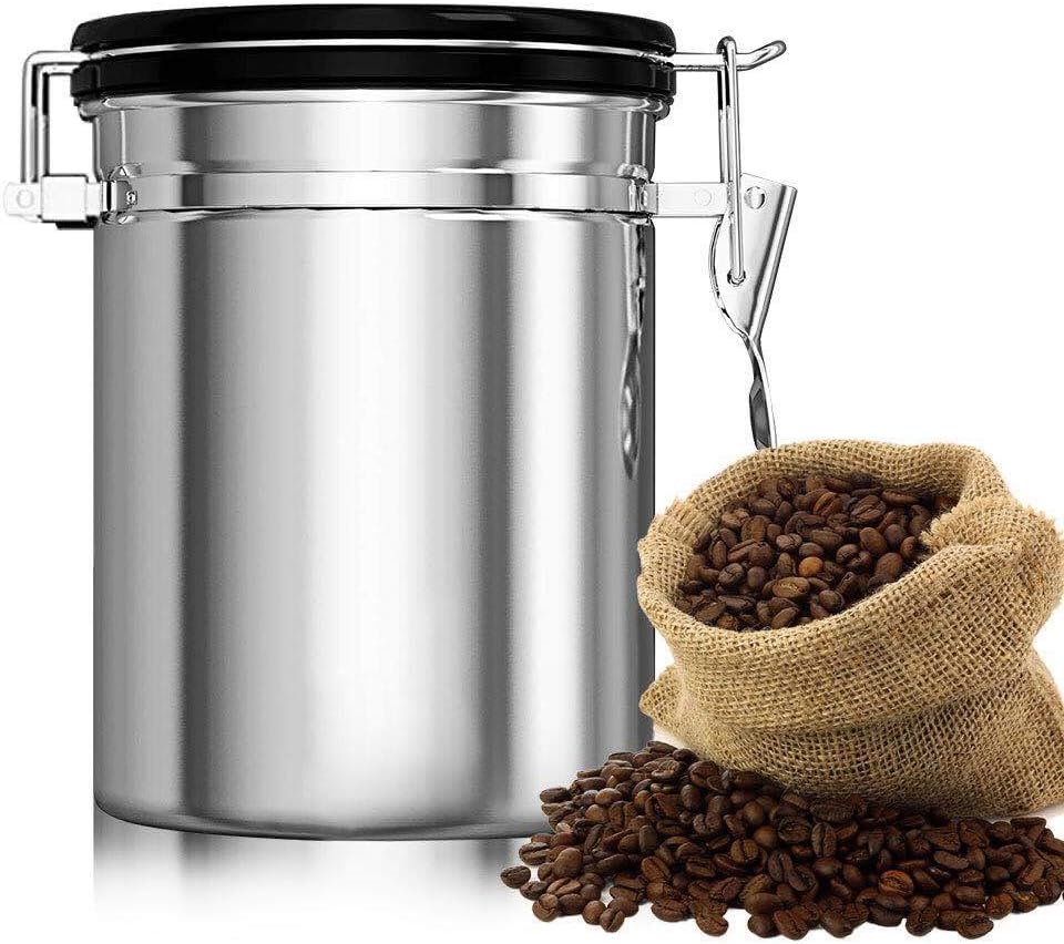 Dili Coffee Canister Airtight Storage Containers Holder Kitchen Bean Flour Sugar Tea Stainless Steel Container Vacuum co2 Vault Valve Medium