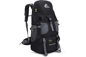 Bseash 50L Hiking Backpack, Water Resistant Lightweight Outdoor Sport Daypack Travel Bag for Camping Climbing Skiing Cycling (Black - No Shoe Compartment)