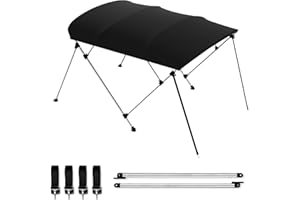 BESTMAN MARINE Bimini Boat Top Cover Sun Shade 3-4 Bow Boat Canopy Includes 4 Straps 2 Rear Support Poles Mounting Hardwares Storage Boot with 1" Aluminum Frame (Black, 4 Bow 8'L x 54" H x 91"-96" W)